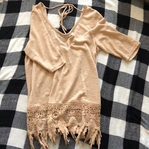 Tan sweater with lace accent